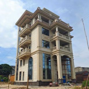 聊城 黄金麻花岗岩石材别墅外墙干挂搭配（雕花栏杆花瓶柱门楼罗马柱）