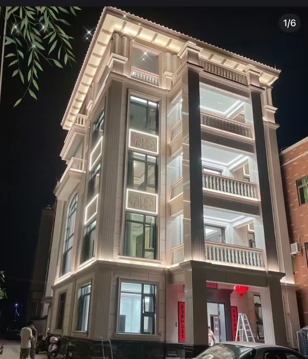 聊城 芝麻白花岗岩别墅外墙夜间效果