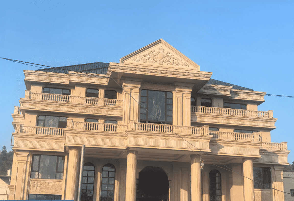 聊城黄金麻别墅外墙干挂石材效果示例