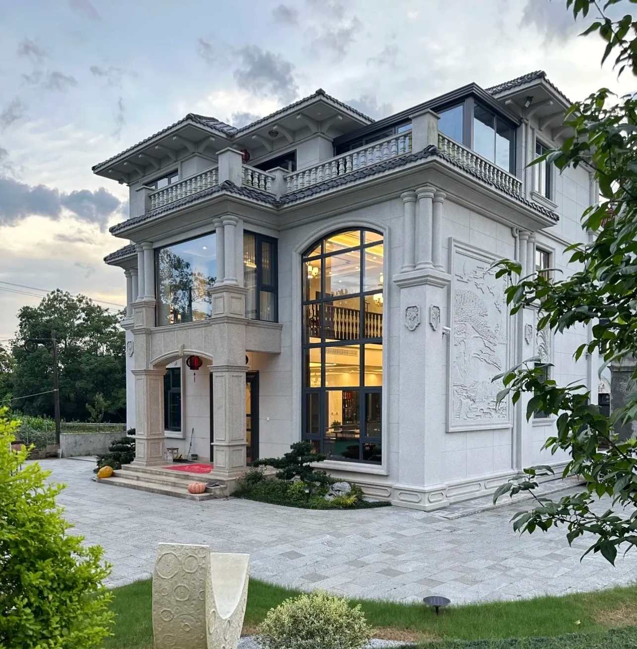 聊城 白麻花岗岩私人别墅干挂石材豪华定制