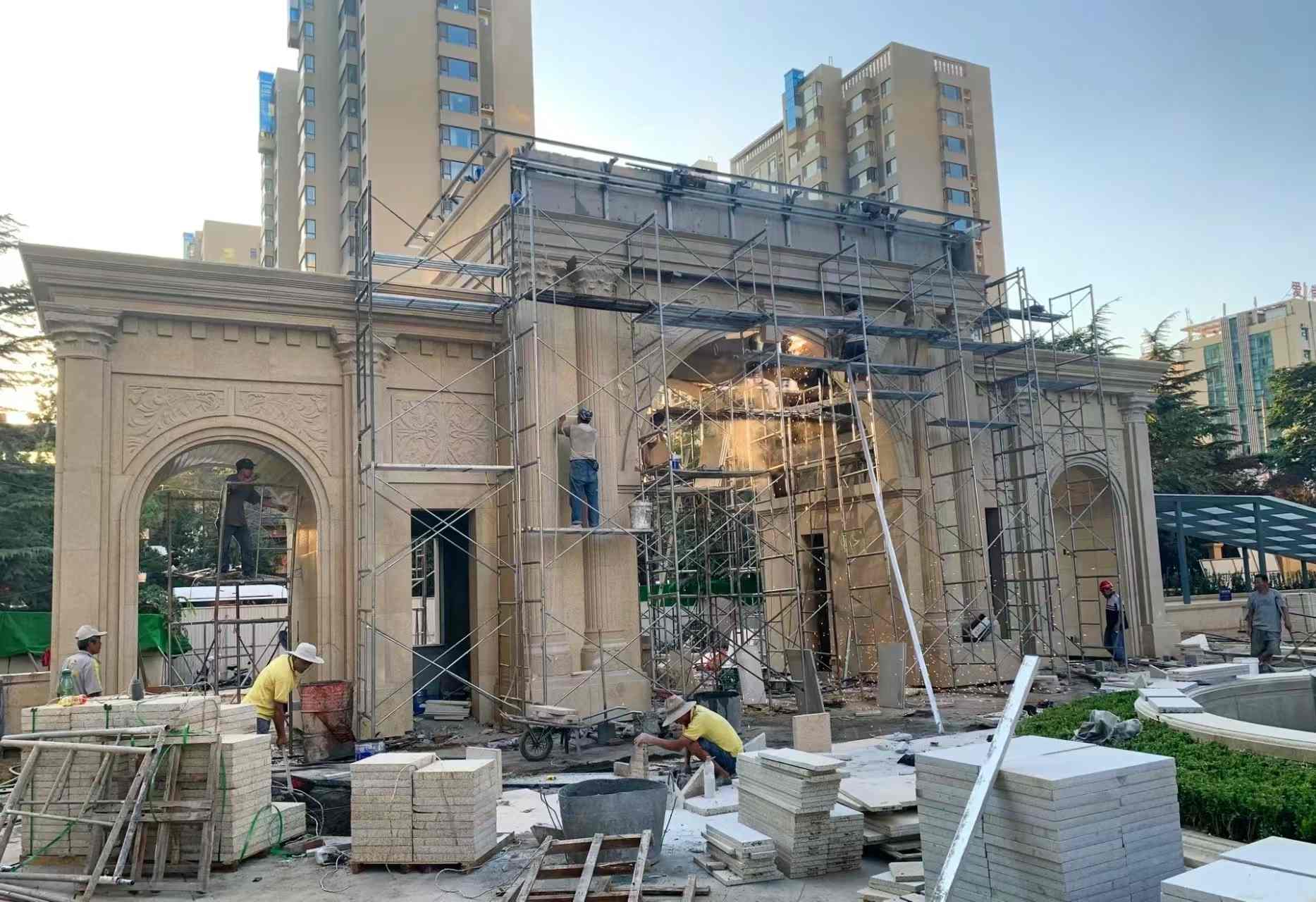 聊城 黄金麻荔枝面花岗岩小区门楼外墙干挂